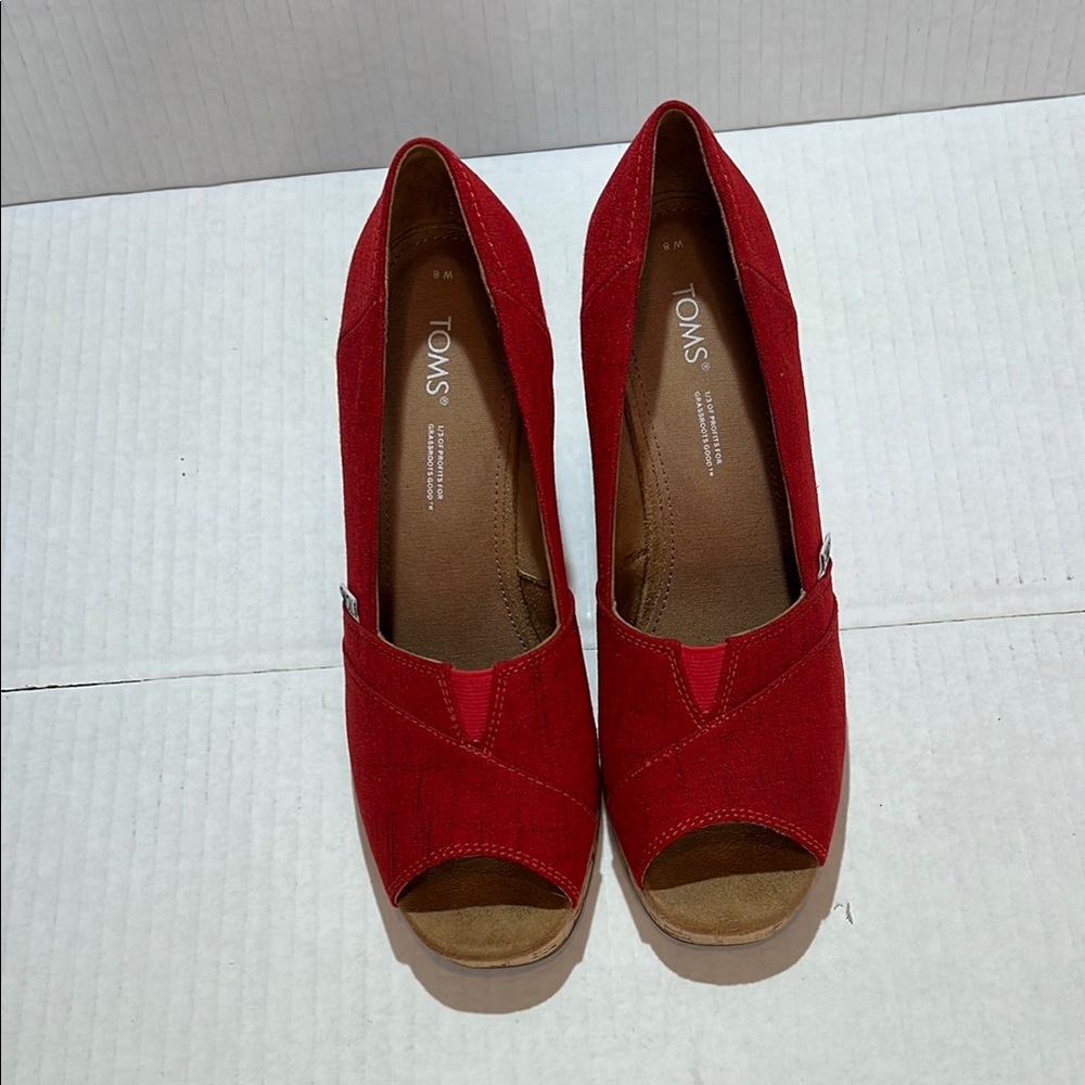 Toms Red Suede Wedges with Peep Toe